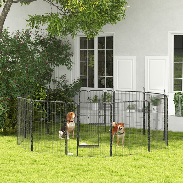 Pawhut Dog Playpen, Heavy-duty Metal Puppy Play Pen, Pet Exercise Fences For Outside And Indoor, Diy Design With Door For Multiple Dogs, 12 Panels, 39\"h