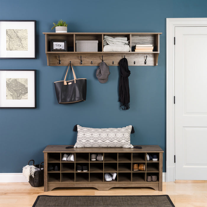Twenty-Four Pair Shoe Storage Cubby Bench - Drifted Grey