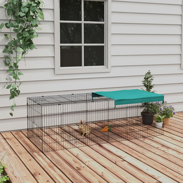 Pawhut 87\" Small Animal Cage, Pet Playpen For Chicken, Rabbits, Chinchillas, Outdoor Small Animal Playpen With Flat Roof, Green