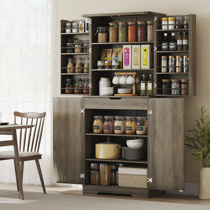 HOMCOM 72\" Kitchen Pantry Cabinet, Farmhouse Kitchen Storage Cabinet, Grey