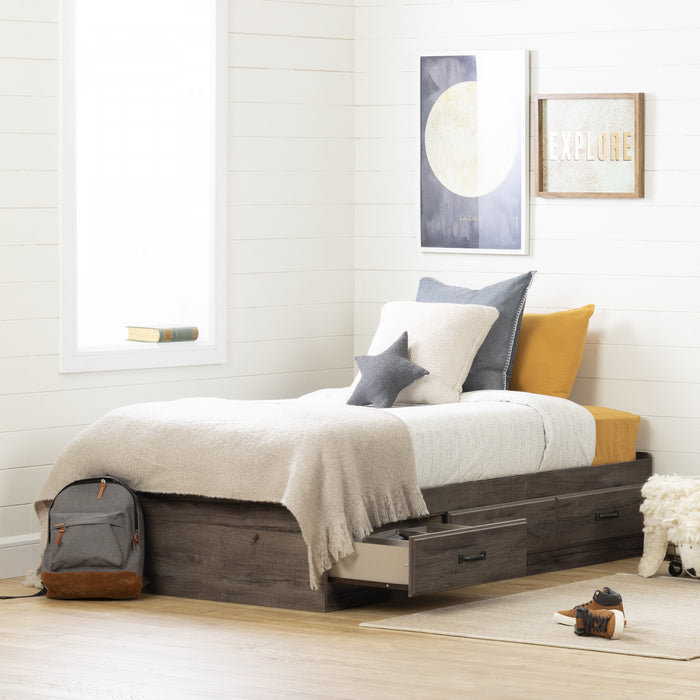 Ulysses Mate's Platform Storage Bed with 3 Drawers Fall Oak - South Shore Twin Bed