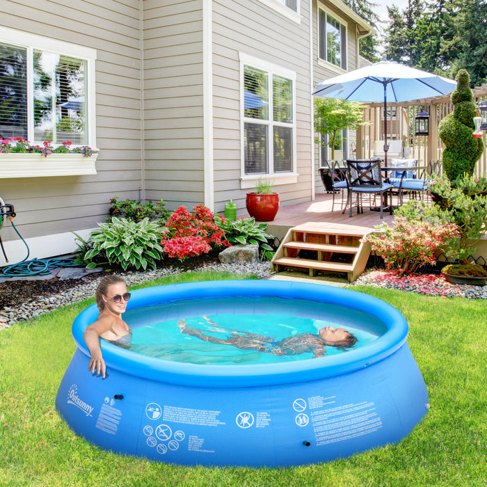 Outsunny Inflatable Swimming Pool Family-sized Blow Up Pool Round Paddling Pool With Hand Pump For Kids, Adults, Outdoor, Garden And Backyard, 107\" X 30\", Blue