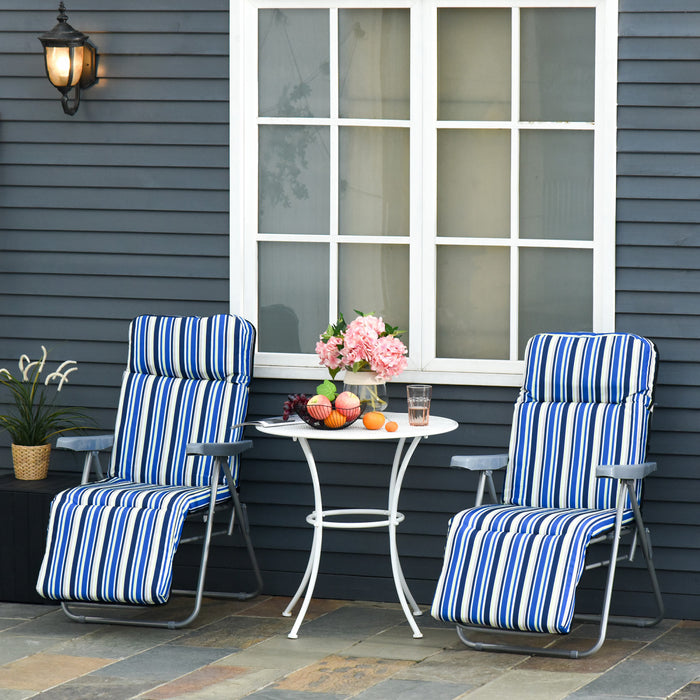 Outsunny Set Of 2 Garden Sun Lounger, Outdoor Recliner, Grey And Blue