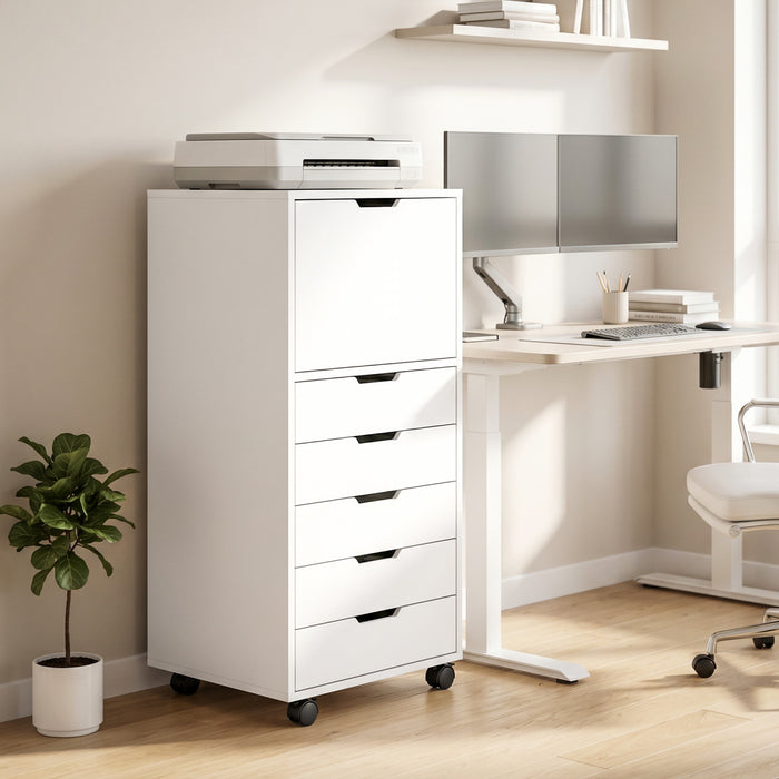 HOMCOM 5 Drawer Vertical File Cabinet with Lockable Wheels, White