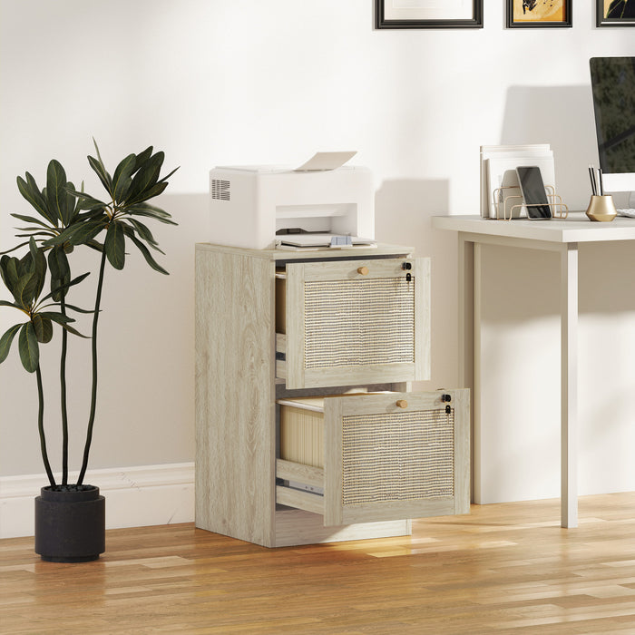 HOMCOM 2 Drawer File Cabinet Lockable Filing Cabinet for A4 Letter Oak