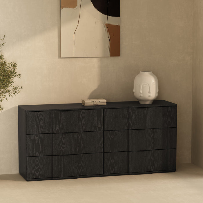 Clive Mid-Century Modern 72\" Dresser in Black (6-Drawer)