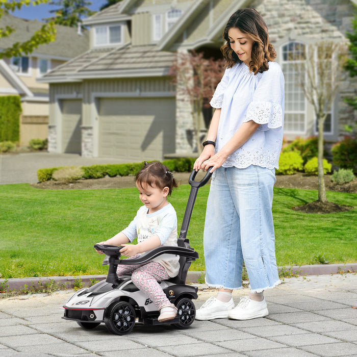 Aosom 2 In 1 Ride On Push Car Essenza Scv12 Licensed Toddler Sliding Car Walker Push-along With Horn Engine Sound Steering Wheel No Power Manual, White