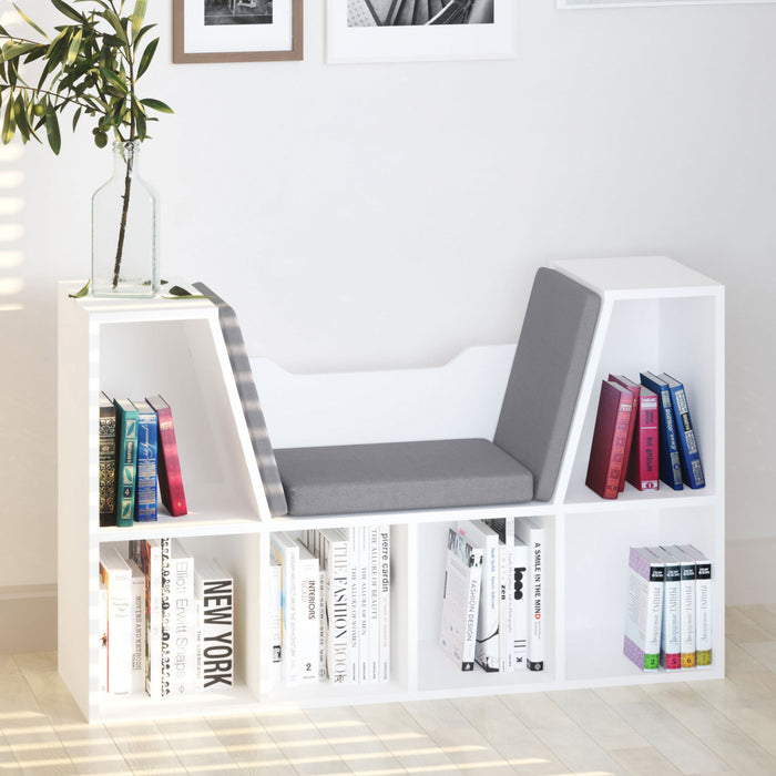 HOMCOM 6-Cubby Bookcase Bookshelf with Cushion Reading Nook, Grey