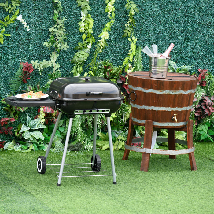 Outsunny Charcoal BBQ Grill with Warming Rack & Storage Side Table, Portable Barbecue Smoker with Lid, Heat Control, Wheels for Outdoor Cooking Camping Picnic, Black