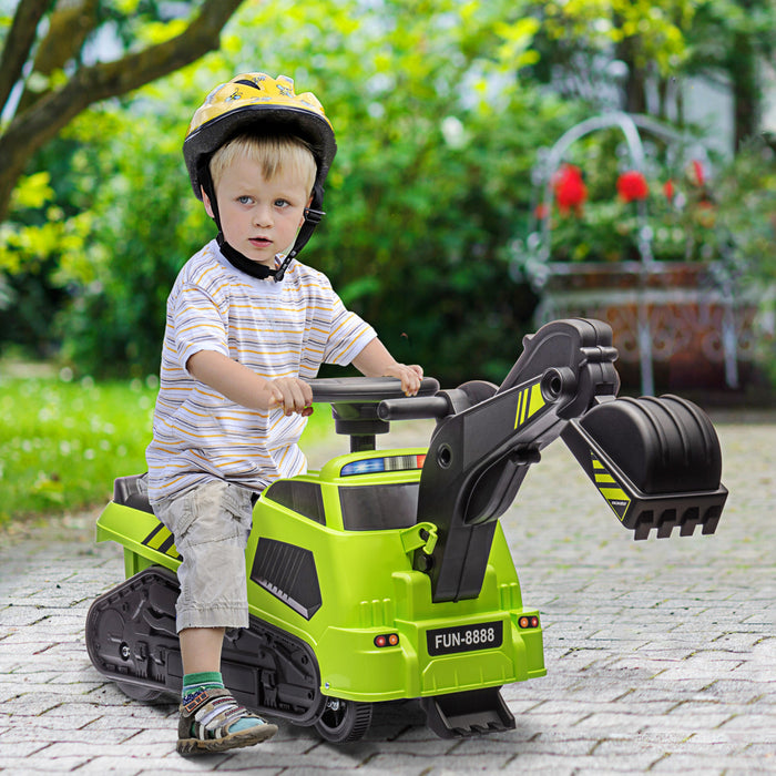 Aosom 3 In 1 Ride On Excavator Bulldozer Road Roller, No Power Pretend Play Construction With Music, For 18-48 Months, Green