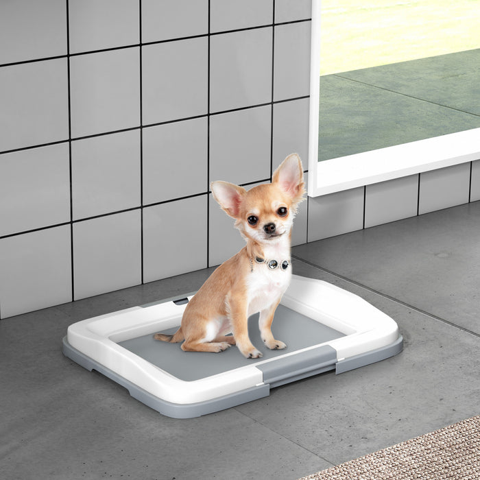 PawHut Pee Pad Holder, Dog Potty Tray for Indoor Outdoor, 18\" x 13\" Easy to Clean Dog Training Toilet Pee Pad Tray, Grey