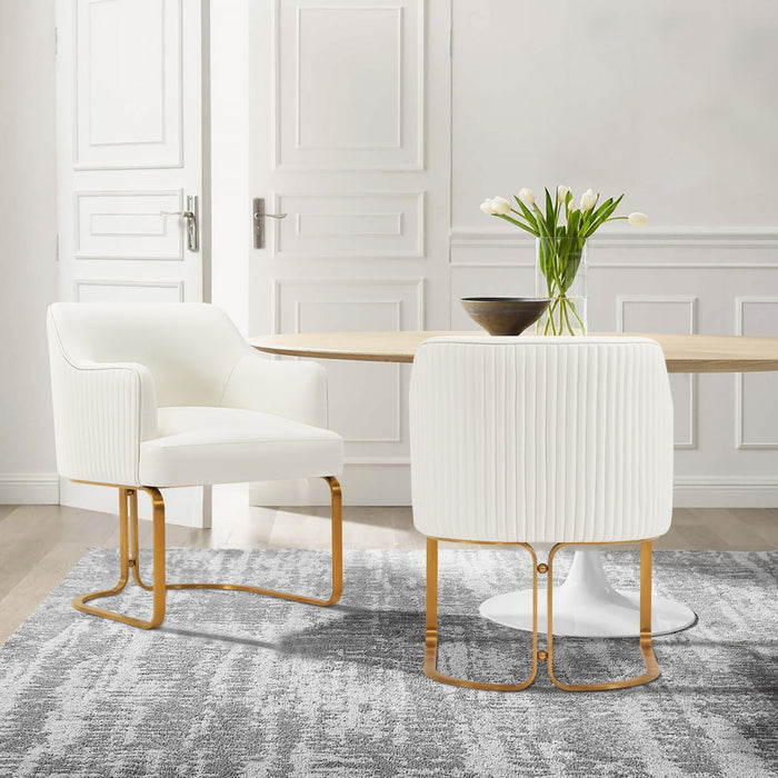 Raya Modern Wood Vegan Leather Dining Chair in Ivory - Set of 2