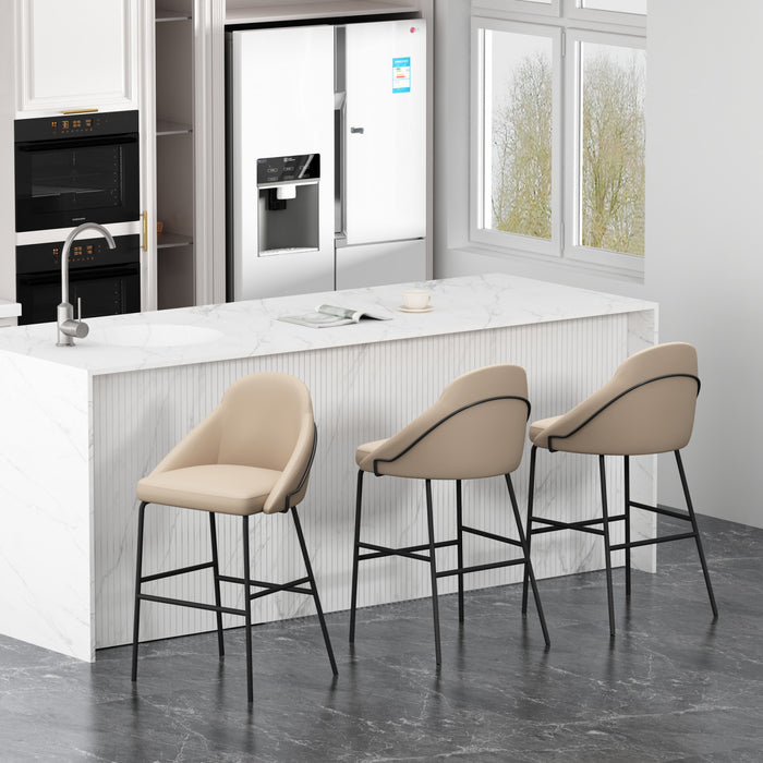Gracie Modern Metal Upholstered Barstool in Tan and Black - Set of 3
