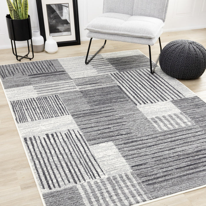 Forte White Grey Black Modern Striped Patches Area Rug - 5'3\" x 7'5\"