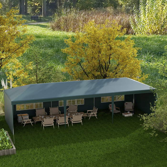 Outsunny 10' X 29' Party Tent, Canopy Tent With Sidewalls And Large Transparent Windows For Garden, Backyard, Outdoor, Green