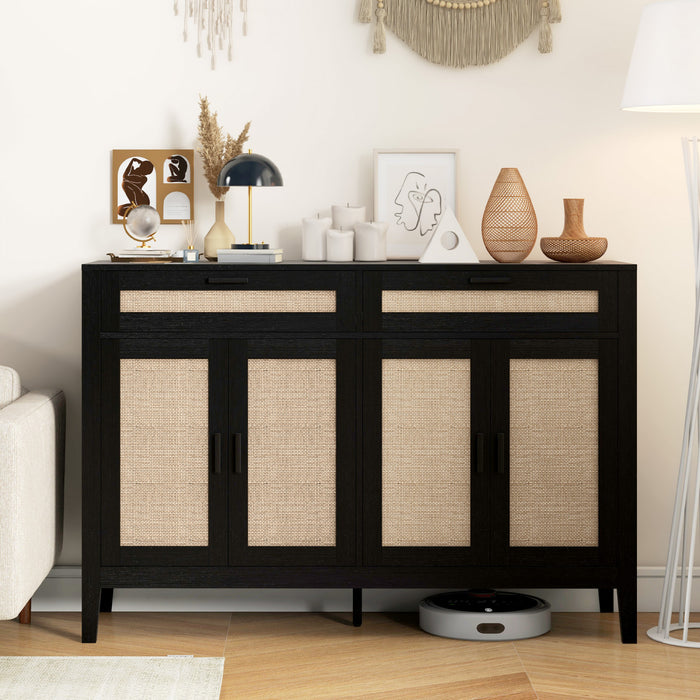 HOMCOM 53\" Sideboard Buffet Cabinet with Storage Drawers and Doors, Black