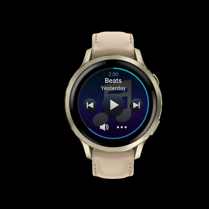 Garmin Venu 4 41mm Gold Leather Premium Smartwatch - Lifestyle Tracker, ECG App, Smart Wake Alarm, Evening Report, Triathlon Profiles, Wheelchair Mode