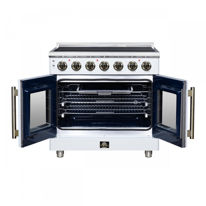 Forno Massimo 36 Inch French Door Electric range, 5 radiant burners, 5.36 cu.ft., White - FFSEL6955-36WHT Electric Range