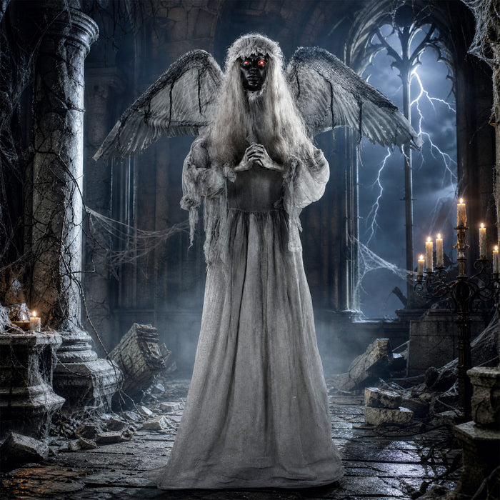 HOMCOM Halloween Animated Standing Crying Angel Decoration Light-Up Eyes