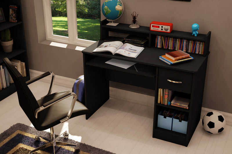Axess Office Desk with Keyboard Tray and Drawer with USB Port Pure Black - South Shore
