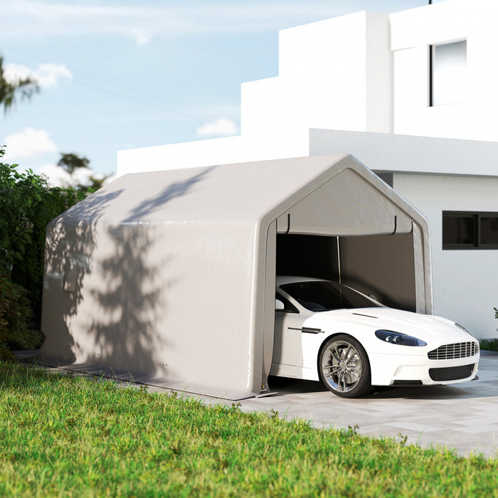 Outsunny 10 X 17 Ft Carport, Car Shelter W/ Roll-up Zipper Door, Grey