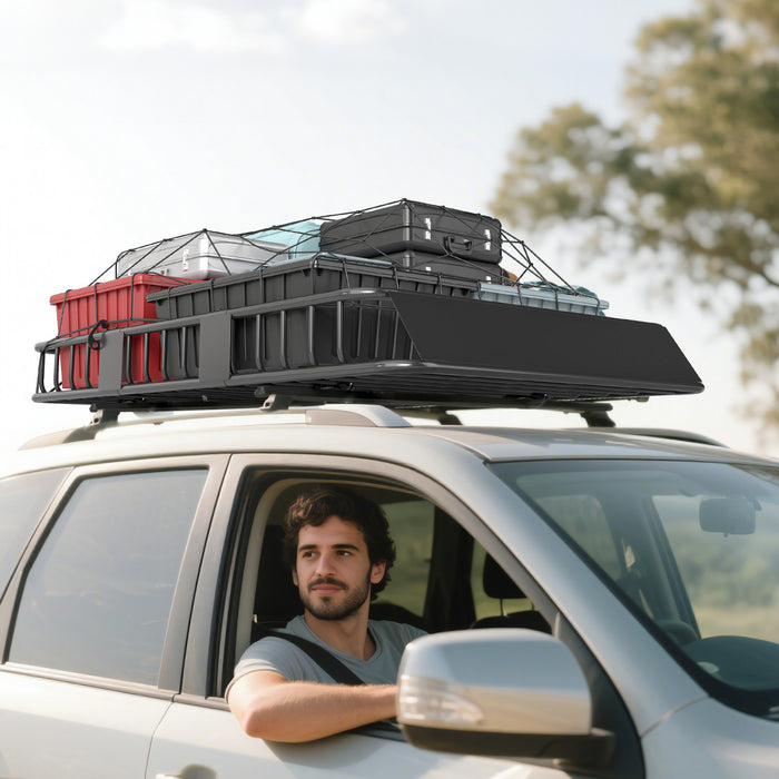 HOMCOM 64\"/43\" x 39\" Car Roof Rack, Length Adjustable Roof Basket, Universal Rooftop Cargo Carrier Basket with U-bolts, 220 lbs Capacity