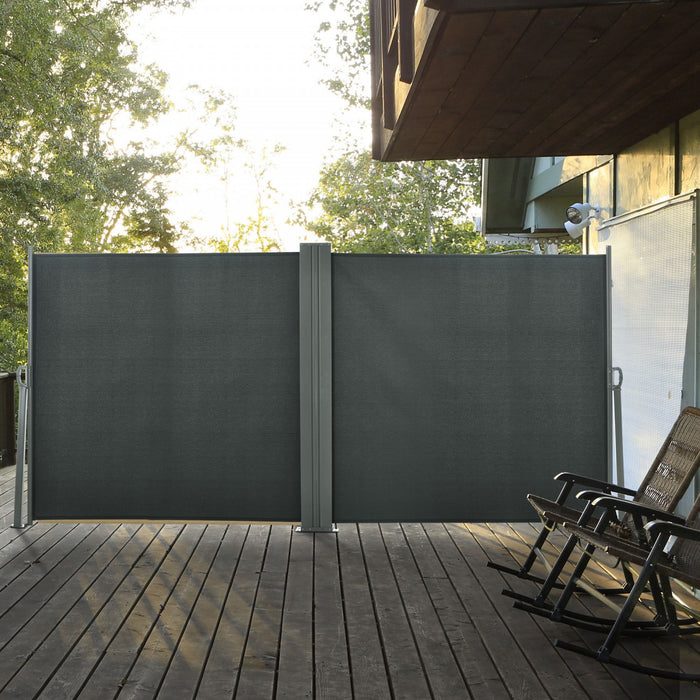 Outsunny Double Retractable Side Awning 236\" X 71\" Patio Screen Grey