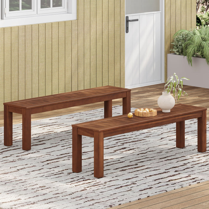 Georgia 61.75\" Slatted Acacia Wood Bench Set Of 2, Dark Brown