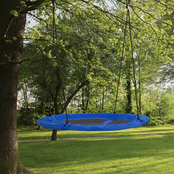Outsunny 43.25\" Saucer Swing Giant Hanging Tree Swing, Nest Web Rope Seat, Adjustable Hanging Ropes For Indoor Outdoor Children 3-12 Years Old, Blue