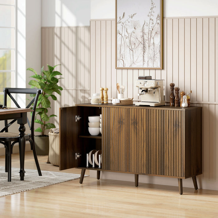HOMCOM Sideboard, Fluted Buffet Cabinet with Adjustable Shelves, Dark Brown