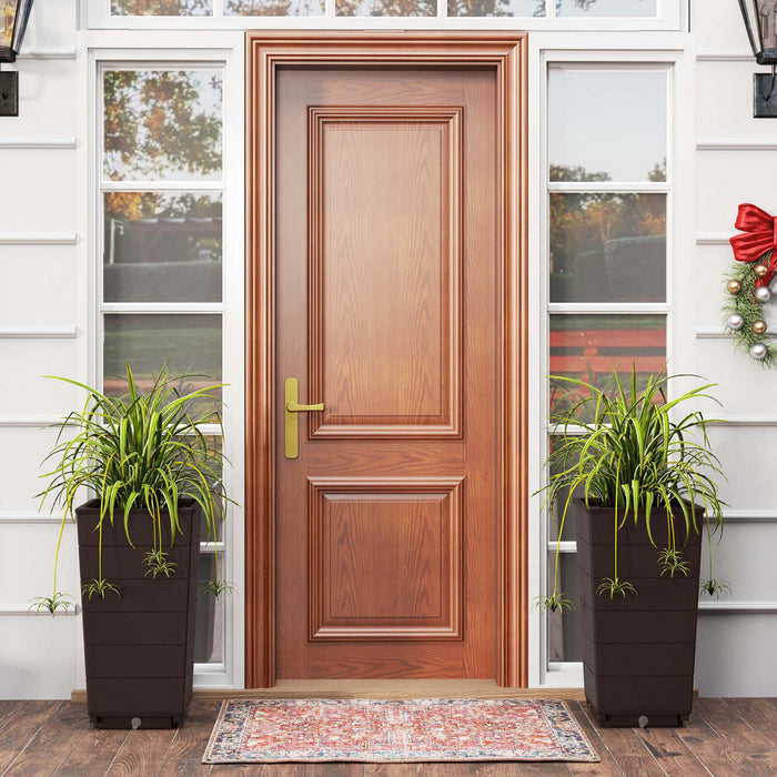 Costway 23\" Tall Planter Set Of 2 For Indoor/ Outdoor Use Large Self-watering Plant Pot Brown