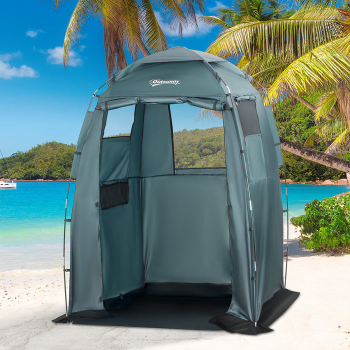 Outsunny 60\" X 60\" X 82\" Shower Tent Extra Wide Changing Room Privacy Portable Camping Shelters With Windows & Floor Mat, Green