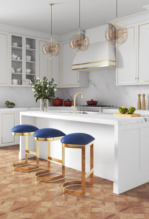 Aura Modern Metal Upholstered Barstool in Blue - Set of 3 Bar Stool