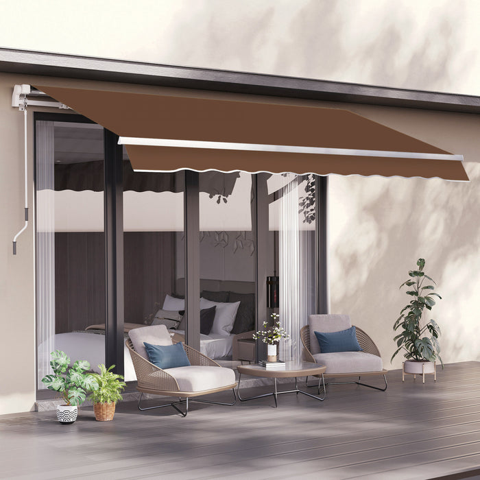 Outsunny 13' X 8' Manual Retractable Patio Awning Sun Shade Outdoor Deck Window Door Canopy Shelter Aluminum Frame Coffee