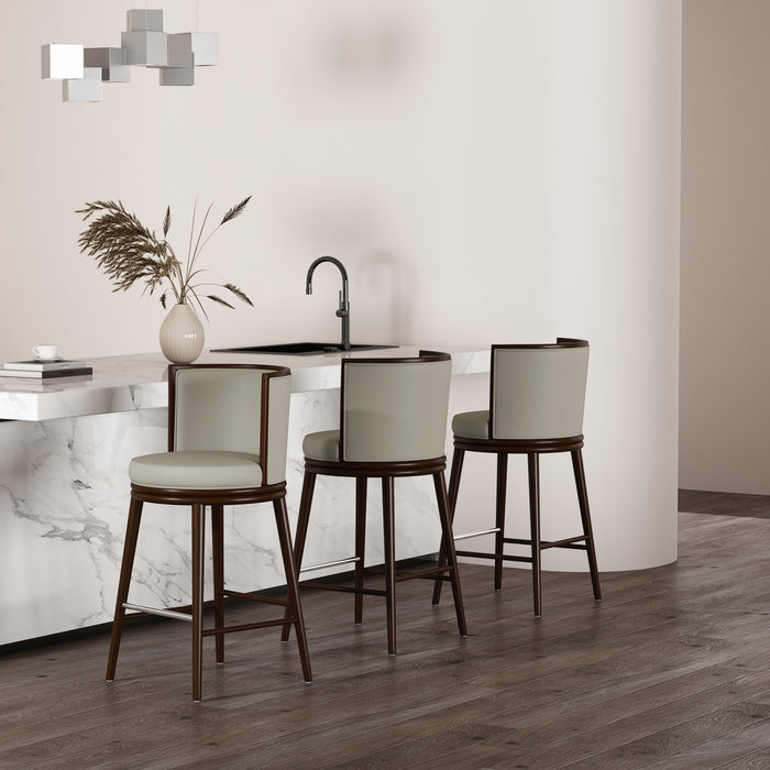 Evalyn Modern Wood Upholstered Barstool in Stone - Set of 3