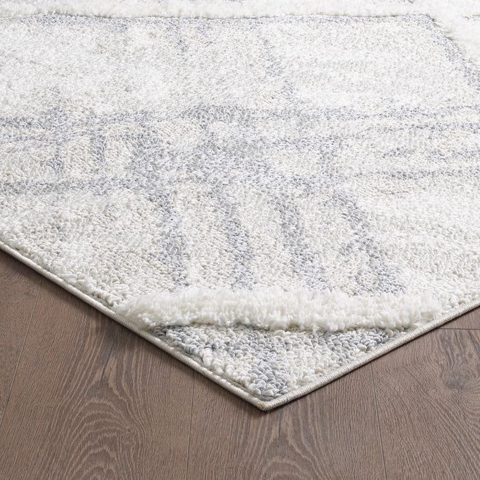 Lola Lattice Lines Cream Shag Area Rug - 6'7\" x 9'6\"