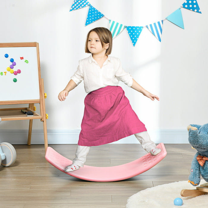 Qaba 32.3\" Balance Board, Wobble Board Kids Curvy Rocker Board, Ended Preschool Learning Montessori Waldorf Toy, Ages For 3-6 Years Old, Pink