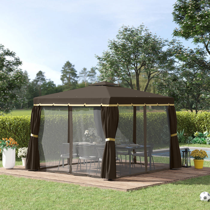 Outsunny 10' X 10' 2-tier Patio Gazebo With Mesh Sidewalls, Coffee