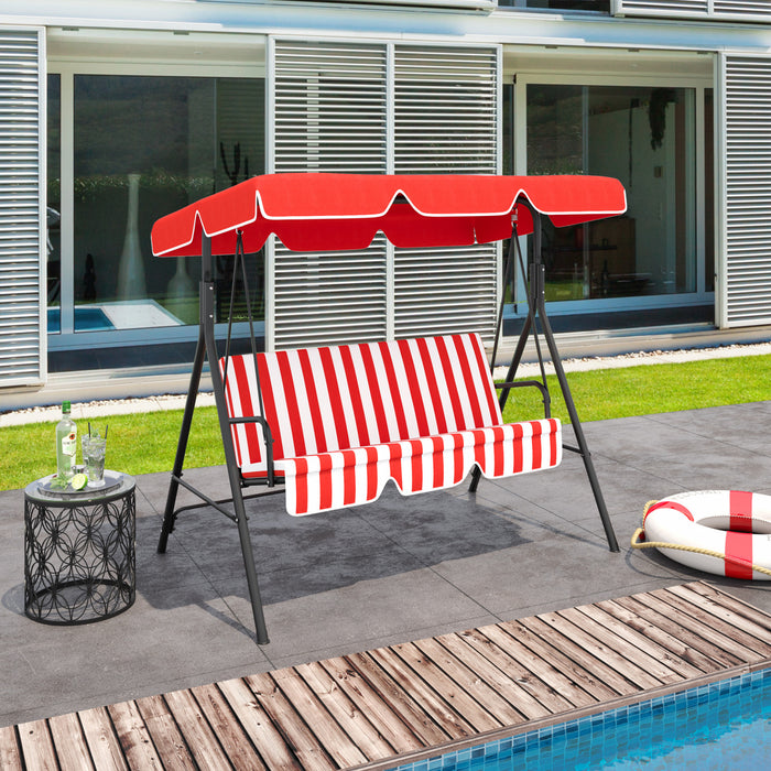 Outsunny 3-seat Patio Swing Chair, Outdoor Porch Swing Glider With Adjustable Canopy, Removable Cushion, And Weather Resistant Steel Frame, For Garden, Poolside, Red And White