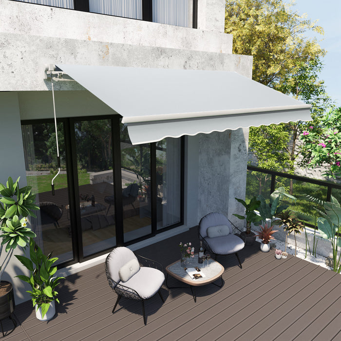 Outsunny 12' X 8' Retractable Awning Patio Awnings Sun Shade Shelter With Manual Crank Handle, Uv & Water-resistant Fabric And Aluminum Frame For Deck Balcony Yard, Grey