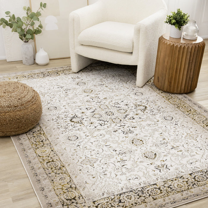 Zaris Cream Yellow Black Elegant Classic Rug, 7'10\" x 10'6\" Indoor Area Rug