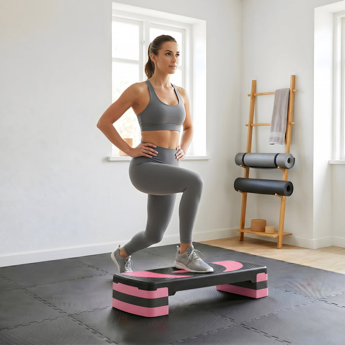 Soozier Adjustable Aerobic Stepper, Exercise Step Platform, Step Exercise Trainer, Workout Fitness Yoga Risers, 4\"-6\"-8\", Pink