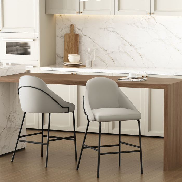 Gracie Modern Metal Upholstered Counter Stool in Stone Gray and Black - Set of 2