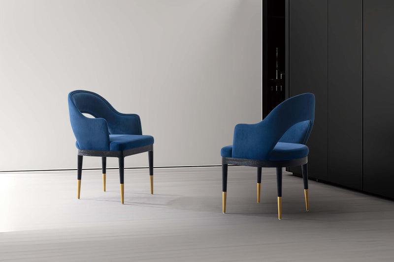 Carrington Modern Glam Upholstered Velvet Armchair in Midnight Blue - Set of 2