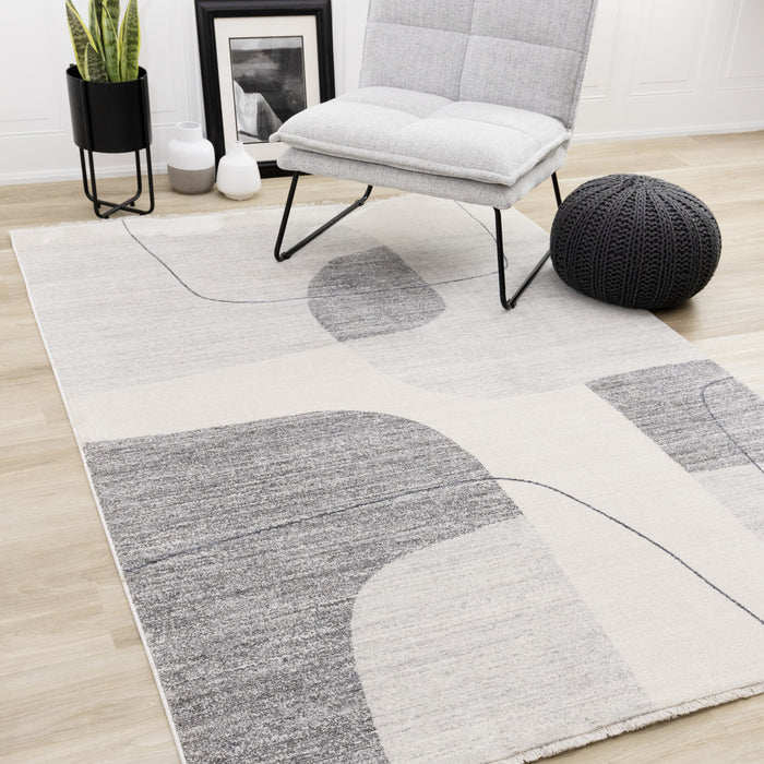 Olivia Grey Black Cream Geometric Rug, 7'10\" x 10'2\" Indoor Area Rug
