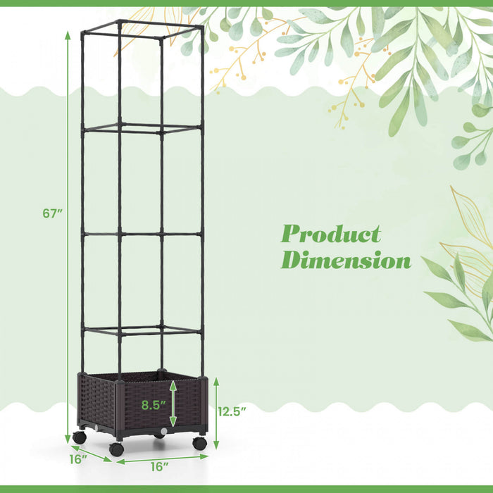 Costway 1 Pcs 67\" Planter Raised Garden Bed With Planter Box &trellis Adjustable Height