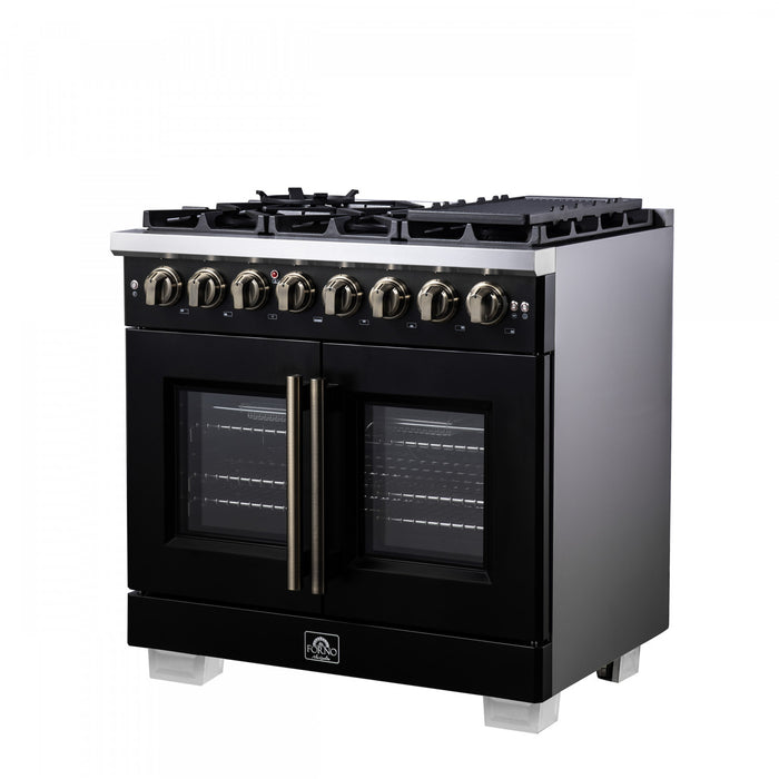 Forno Capriasca 36\" French Door Dual Fuel Range, Black, 5.36 cu. ft. - FFSGS6387-36BLK