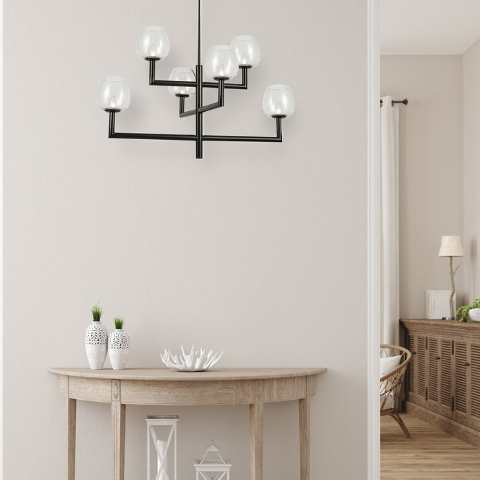 Dainolite Nora 6 Light Chandelier Matte Black Clear Glass Lamp