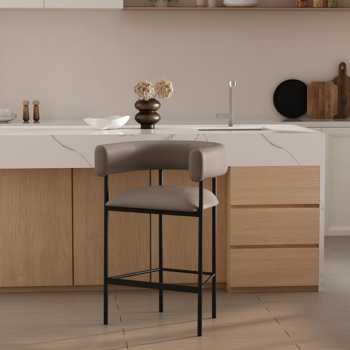 Onda Contemporary Vegan Leather Metal Counter Stool in Taupe