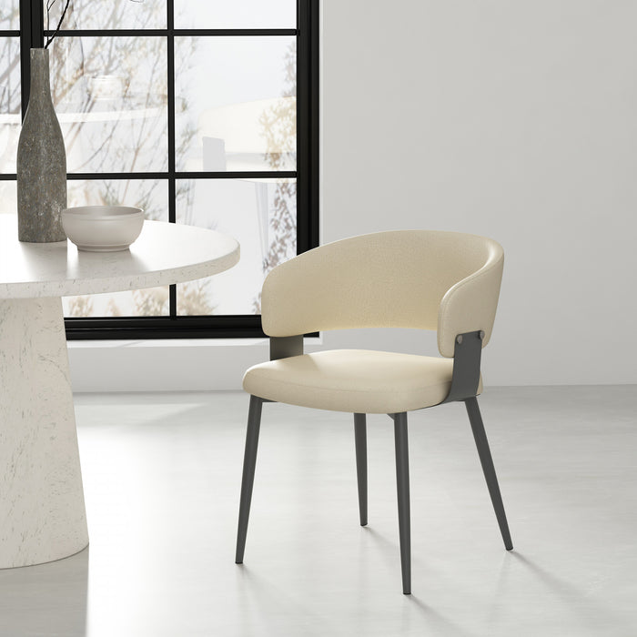 Luce Modern Metal Textured Vegan Leather Dining Chair in Sand